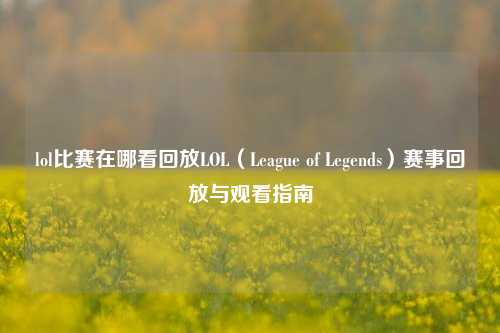 lol比赛在哪看回放LOL（League of Legends）赛事回放与观看指南