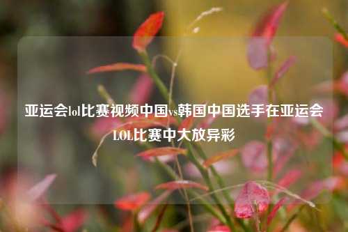 亚运会lol比赛视频中国vs韩国中国选手在亚运会LOL比赛中大放异彩