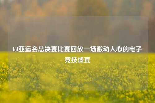 lol亚运会总决赛比赛回放一场激动人心的电子竞技盛宴