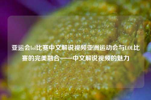 亚运会lol比赛中文解说视频亚洲运动会与LOL比赛的完美融合——中文解说视频的魅力