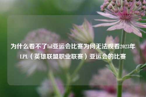 为什么看不了lol亚运会比赛为何无法观看2023年LPL（英雄联盟职业联赛）亚运会的比赛