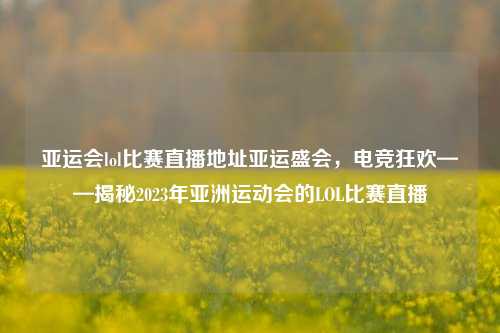 亚运会lol比赛直播地址亚运盛会，电竞狂欢——揭秘2023年亚洲运动会的LOL比赛直播