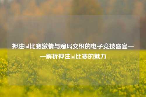 押注lol比赛激情与赌局交织的电子竞技盛宴——解析押注lol比赛的魅力