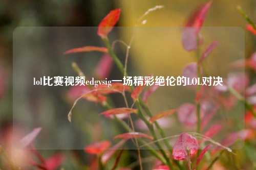 lol比赛视频edgvsig一场精彩绝伦的LOL对决